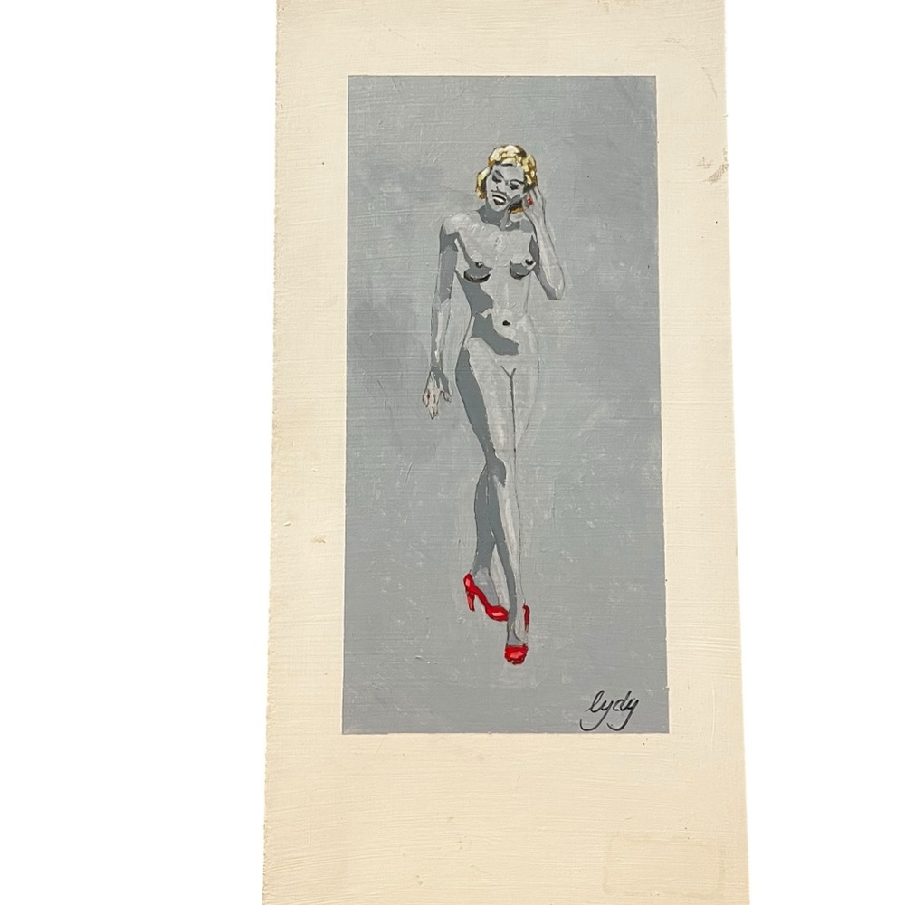 Nude Acrylic Painting by Don Lydy 16” x 8” Blonde in Red Heels